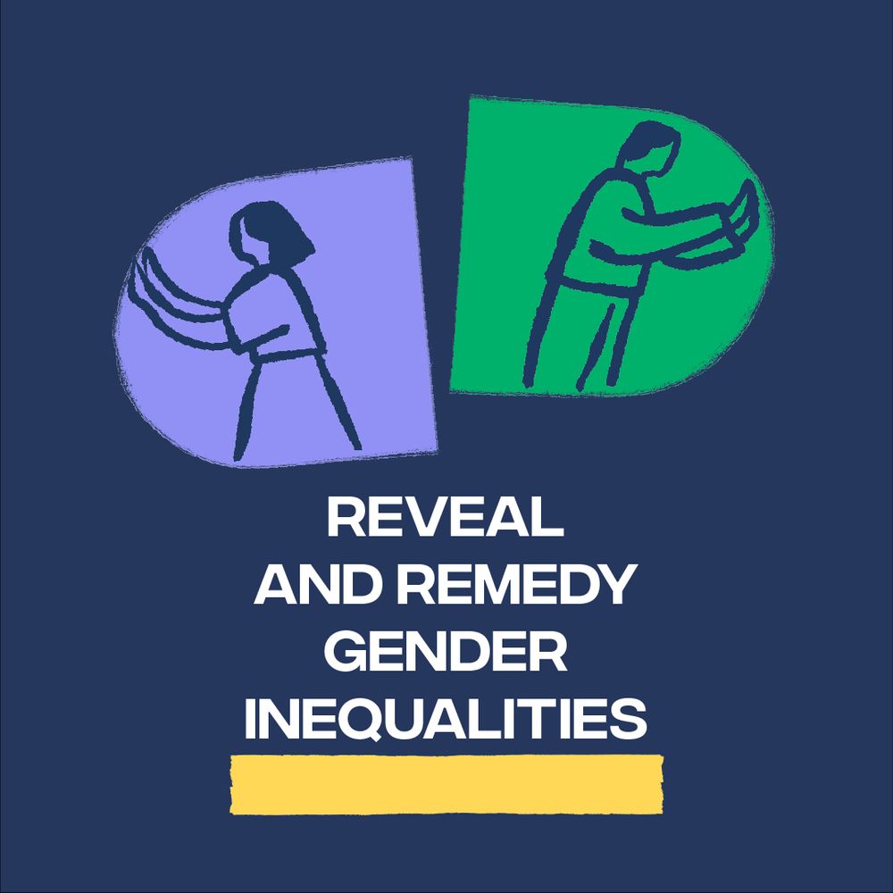 An illustration of a man and woman inside a giant pill capsule, pushing against the pill to break it apart. Text reads “Reveal and remedy gender inequalities”.