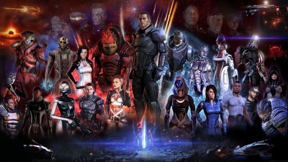 Mass Effect image that features all of the characters across the original trilogy. 