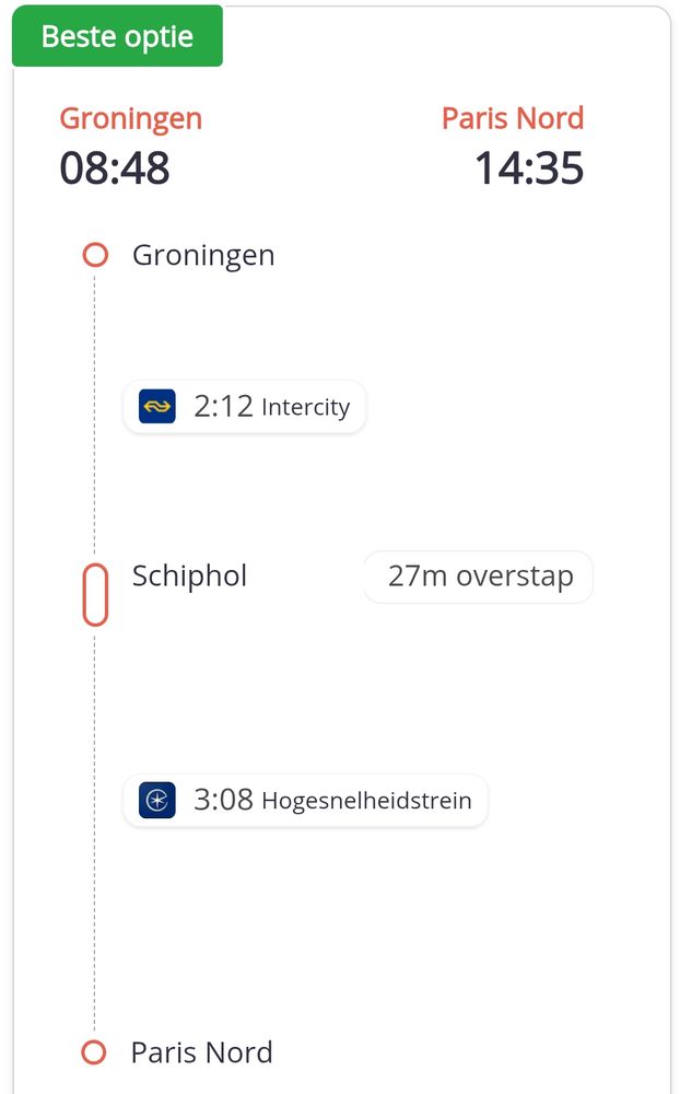 Reis van Groningen naar Parijs in de trip planner van Treincitytrip 