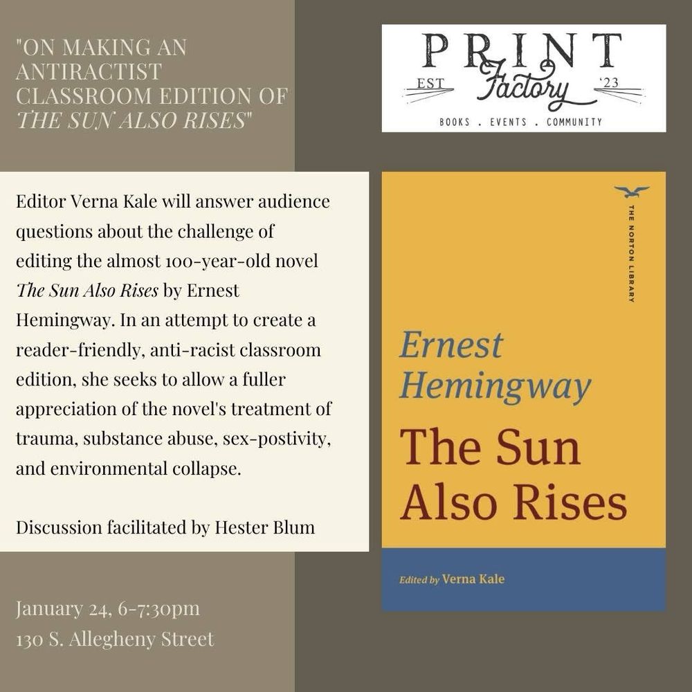 Book cover is red yellow blue and very minimalist. Event is January 24 at 6:30 at the Print Factory in Bellefonte. 