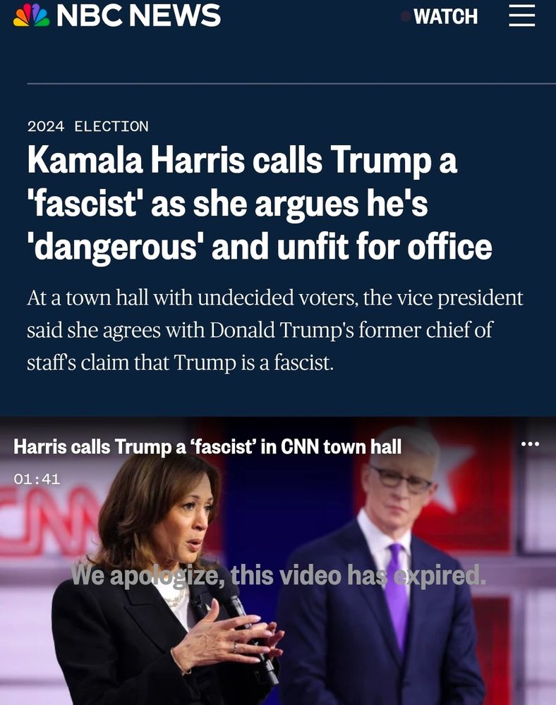 Harris called Trump a fascist October 2024, NBC news