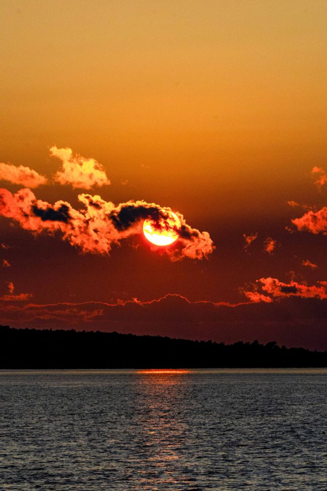 The sunset over Bar Harbor, Maine. 