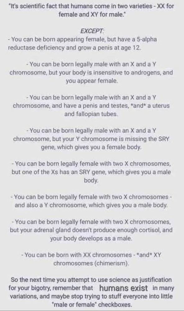 Description of variations where a person may appear to be one sex but may be biologically a different sex.
