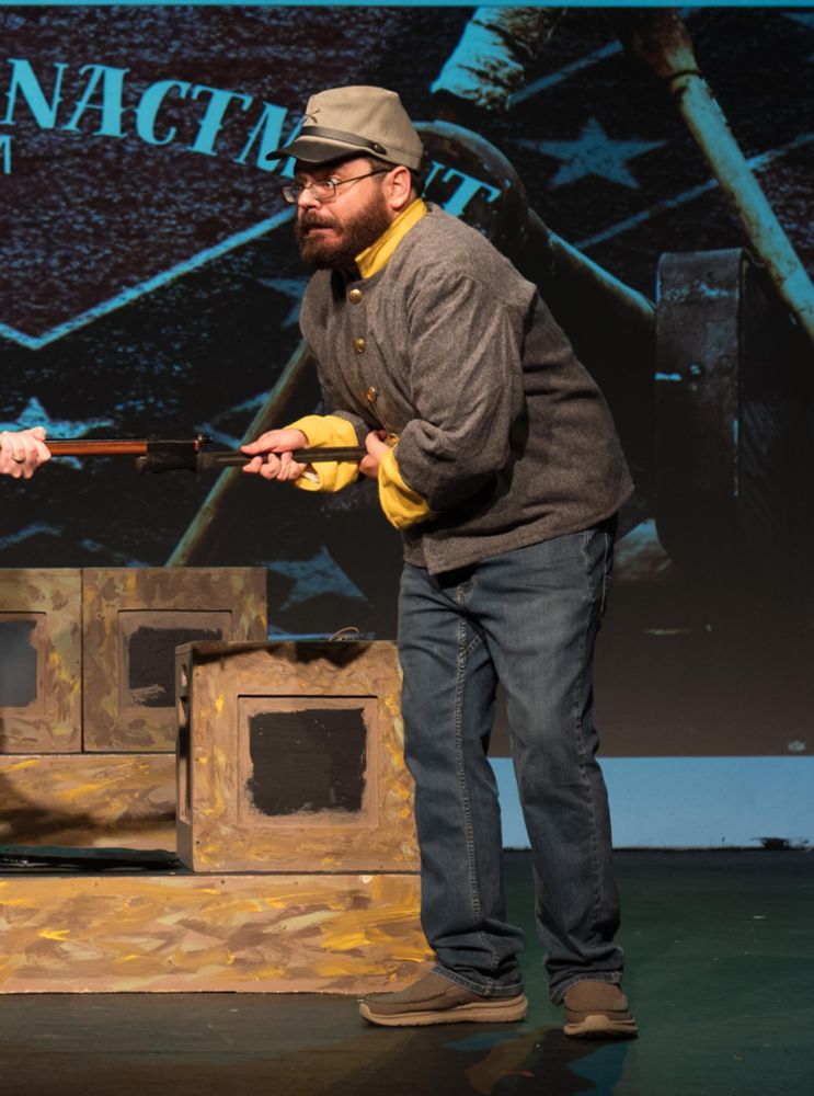 Production photo from a Play I'm doing, leaving Iowa. In this scene I'm a civil war museum worker doing a bayonet demonstration 