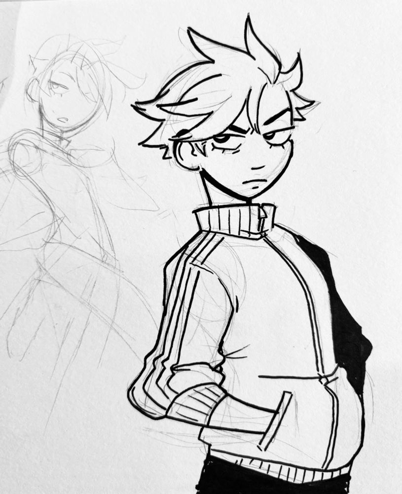 My OC Max, glaring at the viewer with their hands in their pockets