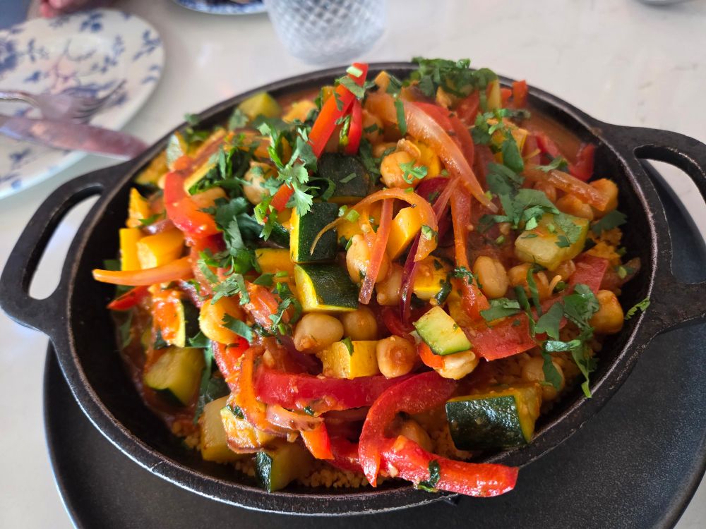 Cast iron pan filled with Moroccan tagine 