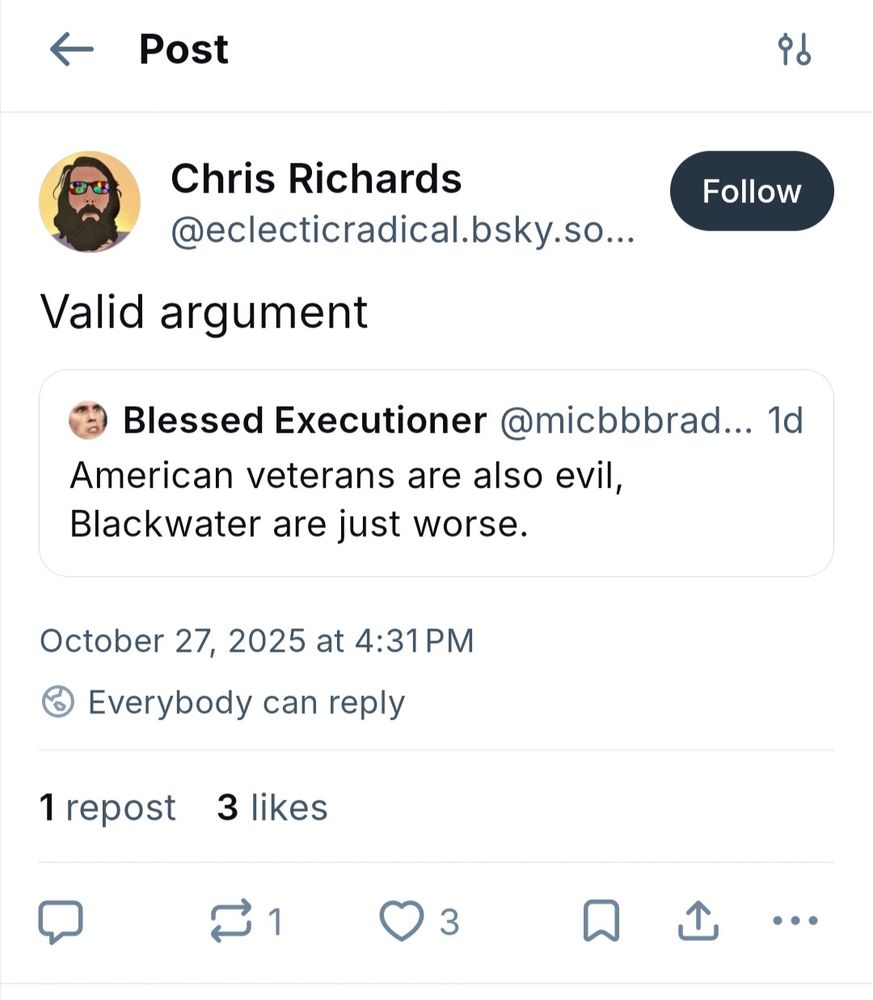A post calling veterans evil. 
