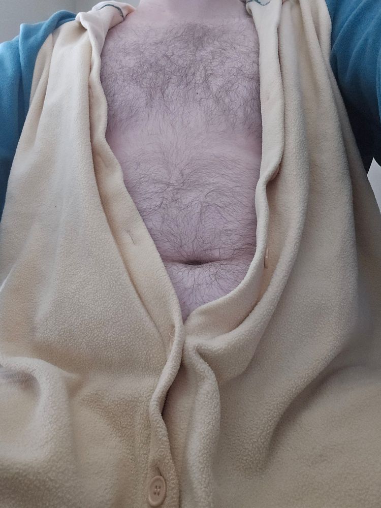 A photo of my torso, visible through a partially open snorlax kigurumi