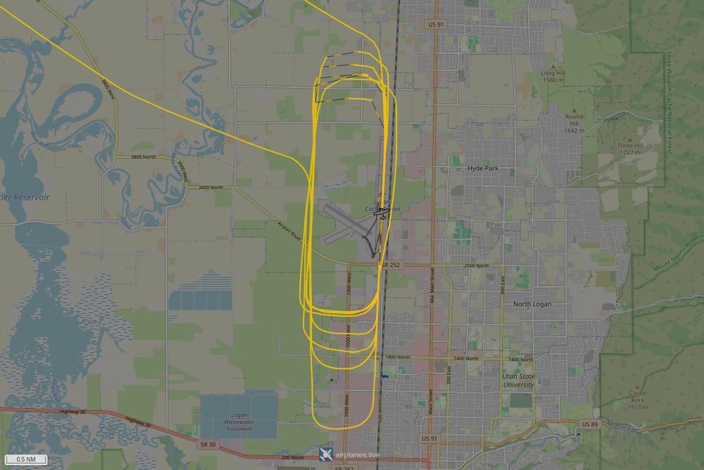 Screenshot of the flight path of the flight N74SW   