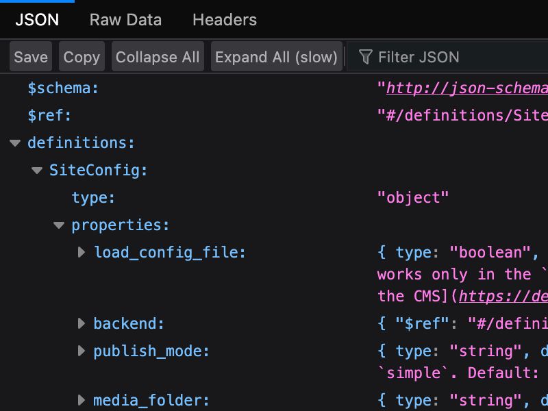 JSON file displayed in Firefox