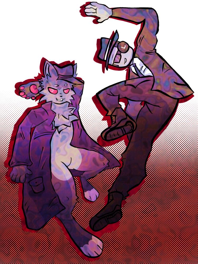 Fed (the wolf with fedora) is from Kaiju Paradise and Chance (the guy wearin' shades) is from Forsaken

Both of them are from ROBLOX!!