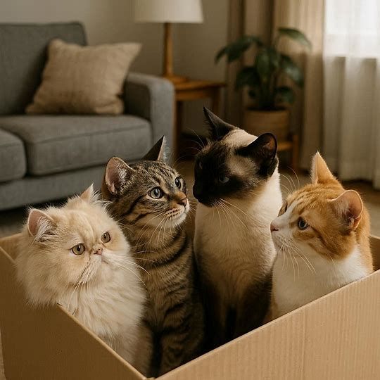 some cats in a box wondering what the hell is going on