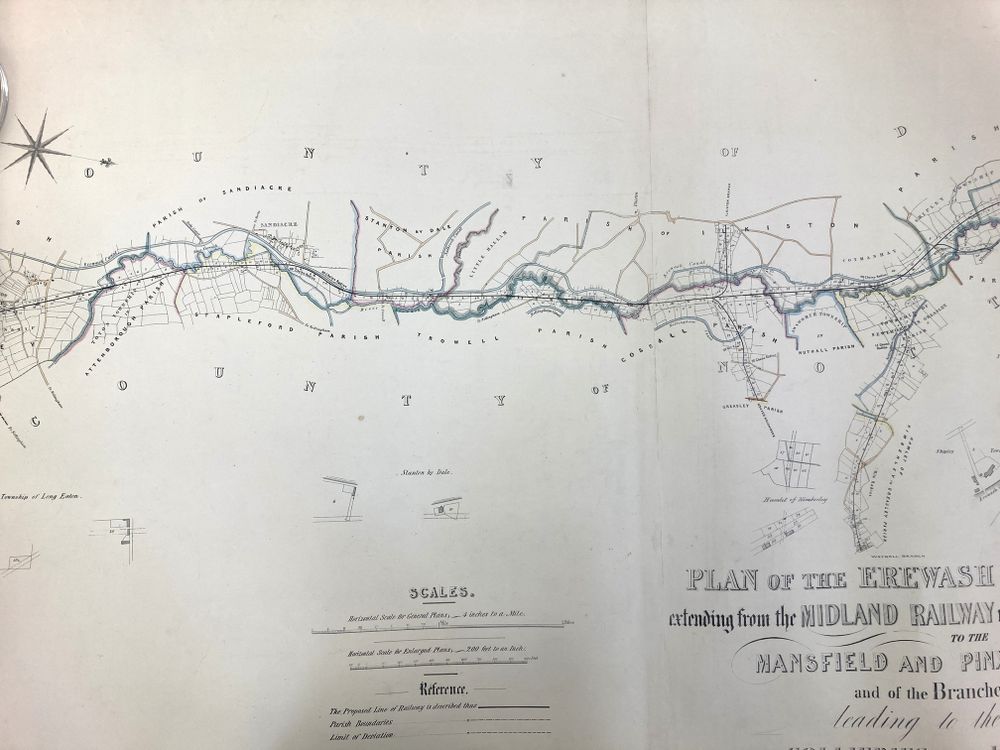 Scale hand drawn plan of railway line.