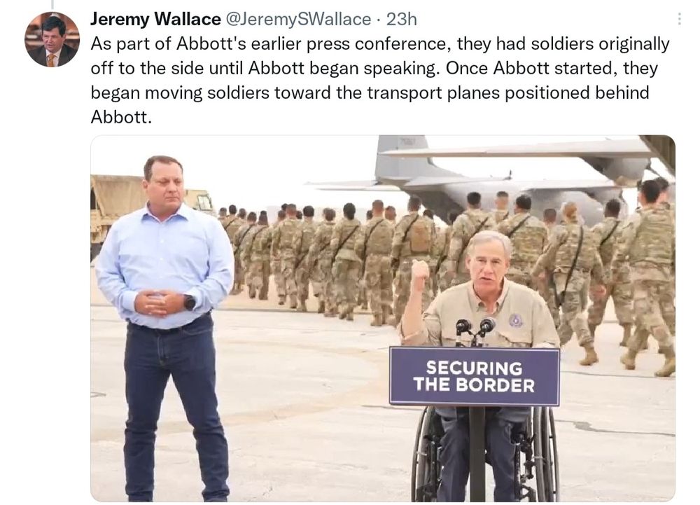 Greg Abbott using TX National Guard as props to further Pedo-President47's agendas.