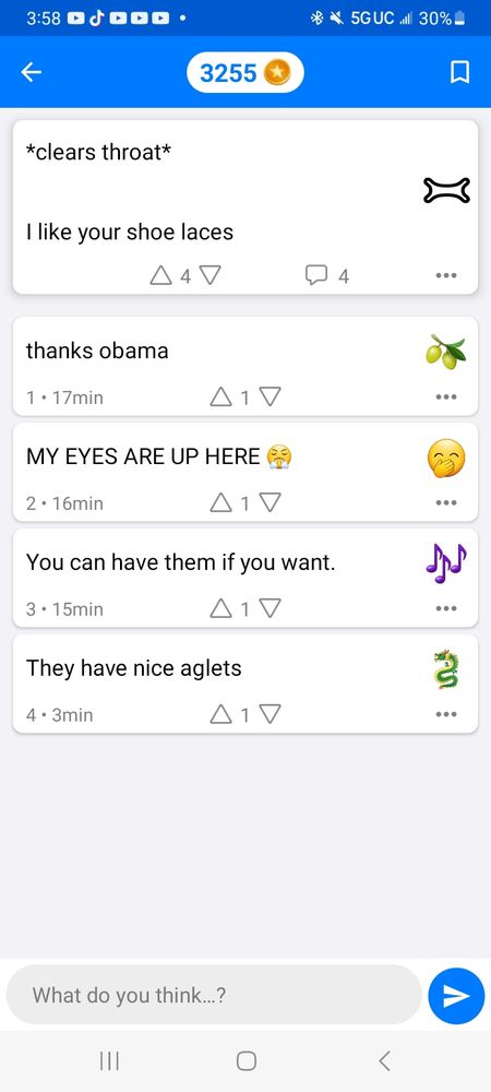 Screenie of people not responding to a "code" meme properly