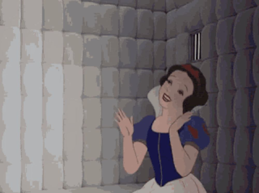 a cartoon of snow white in a cell with bars on the door