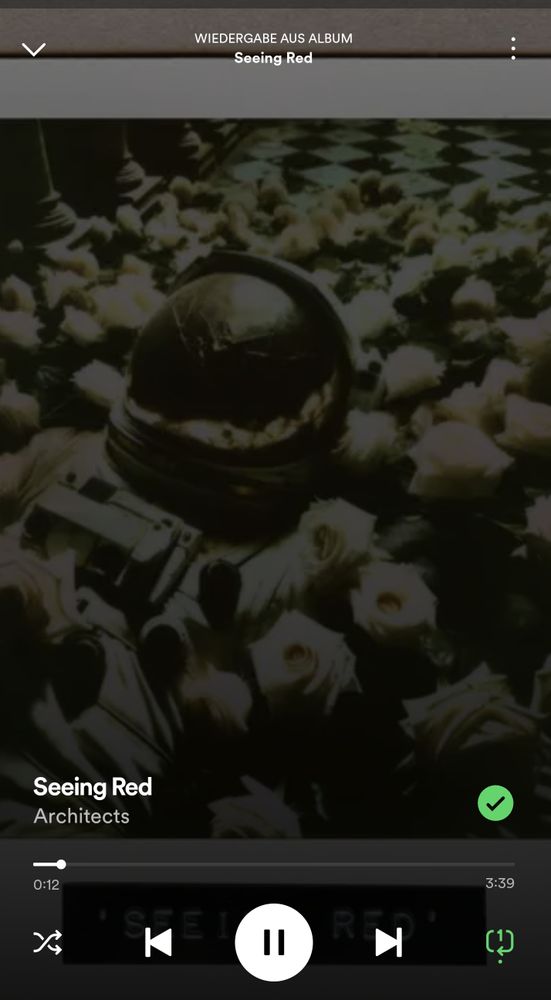 Screenshot von Spotify, der den neuen Song "Seeing Red" von "Architects" zeigt