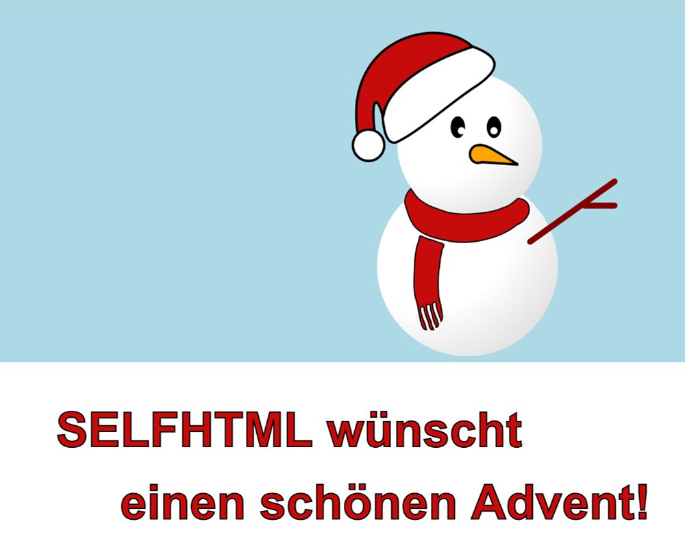 Schneemann mit rotem Schal und Mütze. Das SVG hätte lesbaren Text, einen Titel und eine Beschreibung im <desc>-Element