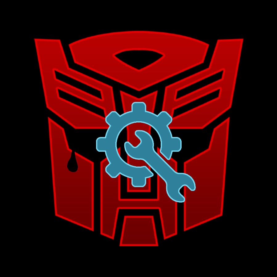A picture of the Autobots logo with a gear & wrench in front of it.