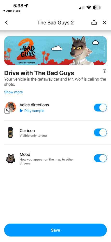 Waze settings with Mr Wolf as the voice
