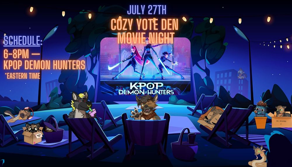 Movie night poster for KPOP Demon Hunters. 7/27 6pm ET
