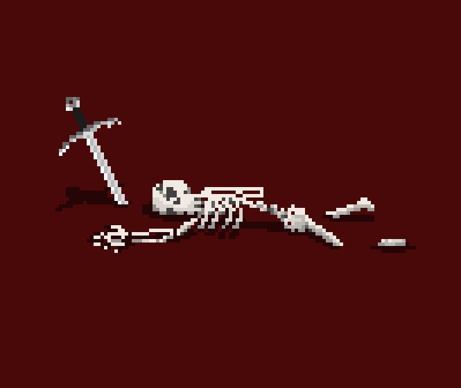 Skeleton lies face down next to a sword.