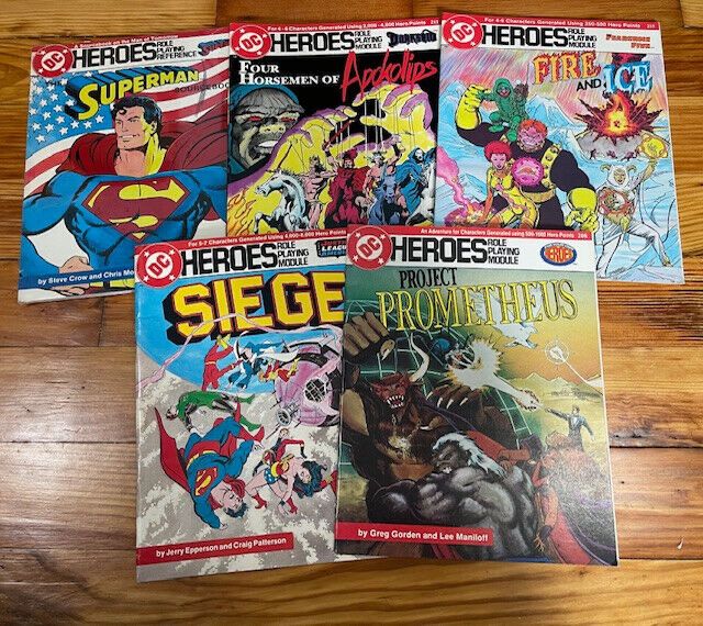Five books for the original DC Heroes TTRPG. 