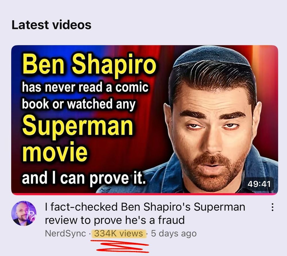 My video debunking Ben Shapiro’s Superman review. It had 334K views.