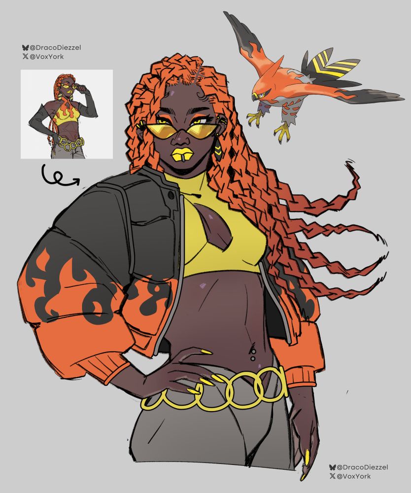 Redraw and redesign of my Talonflame Gijinka from my original team in Pokemon Scarlet.