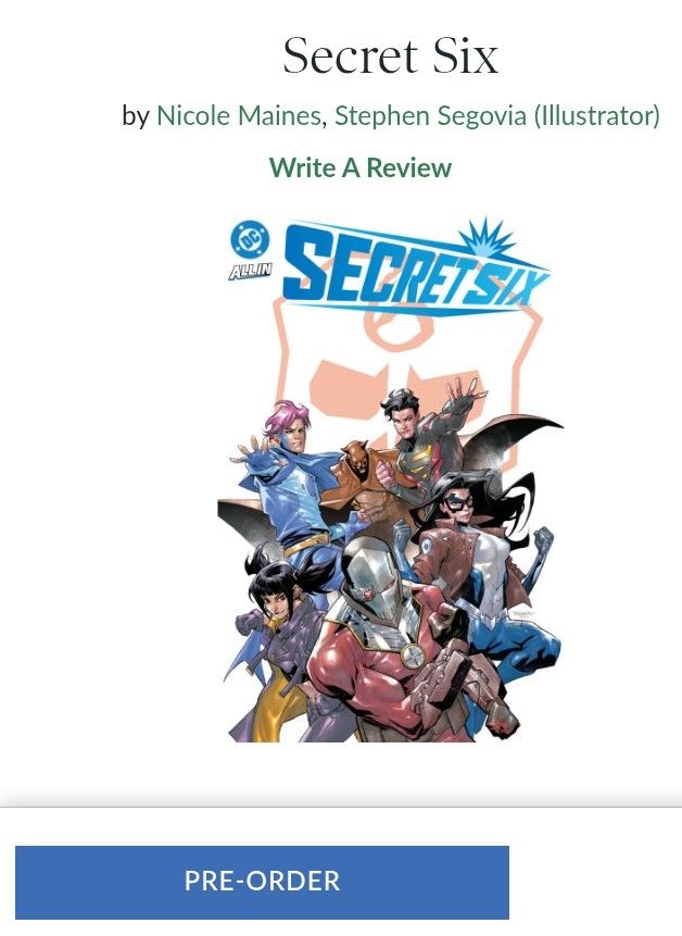 Pre-order page for the collected edition of Secret Six by Nicole Maines and Stephen Segovia. Releases on 12/9.