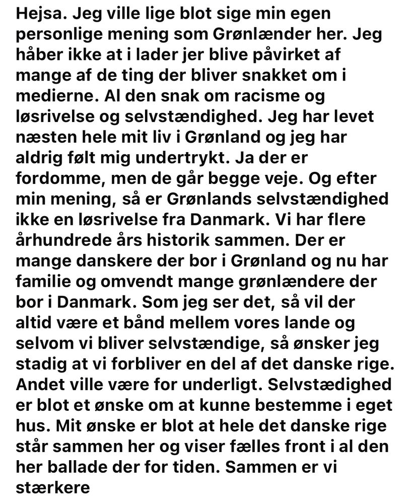 Man bliver helt varm om hjertet af at læse sådan et velovervejet indlæg om Grønland. Hvis du vil kommentere på indlægget kan du gøre det i  gruppen "Danskere i udlandet" på Facebook 🙌🏻❤️🇩🇰🇬🇱🇫🇴 
#dkmedier #poldk @RasmusJarlov @sorenpind @EspersenSoren 
facebook.com/share/p/15kgnq…