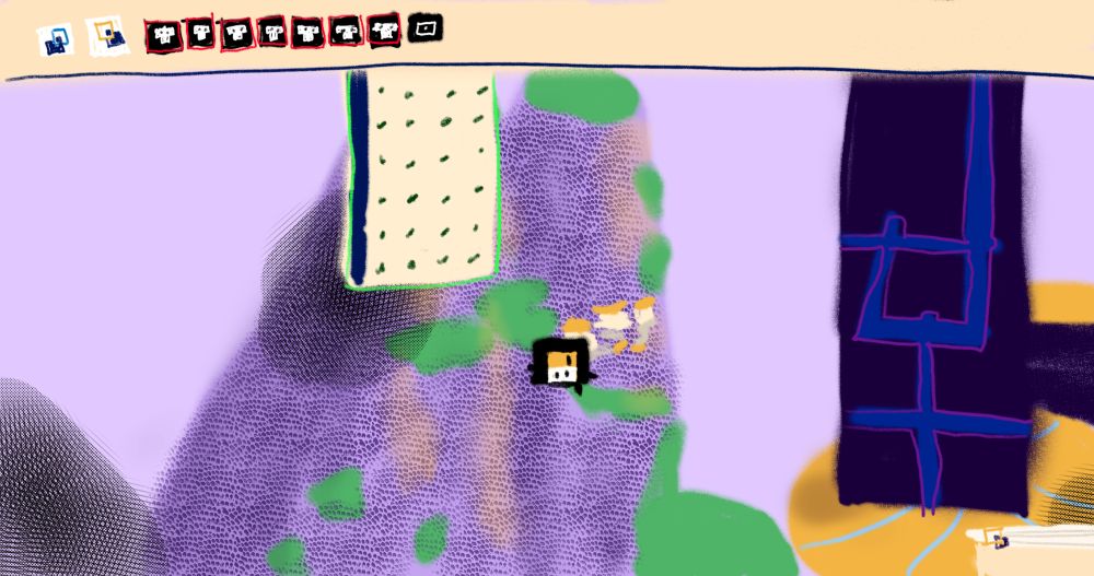 main character of game MainFrames falling down a long area. spent too much time trying to get highlights and shadows a nice colour but abandoned that. ui, as usual, took the most time. skipped a lot of details!