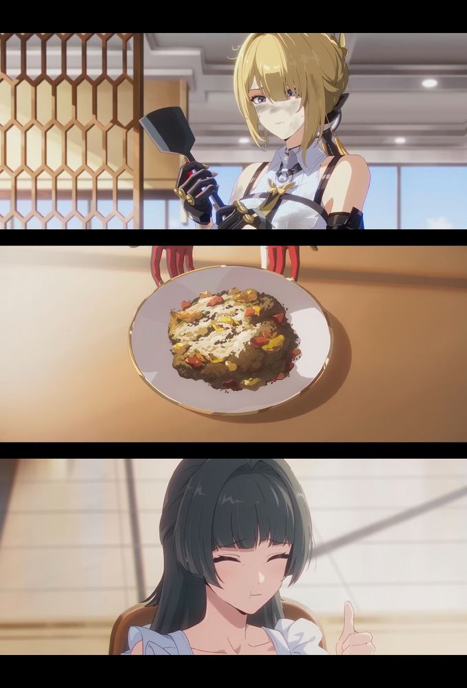 Evelyn later tries to cook something for Astra (first time she cooks for someone else) and it doesn't go too well either, despite Astra trying to reassure her