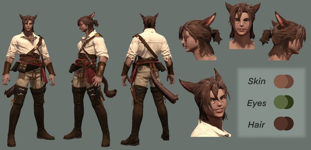 Reference sheet of my male Miqo'te Cassius