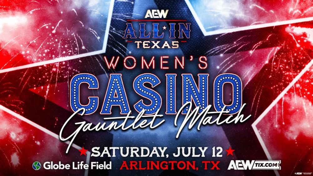 graphic advertising women's casino gauntlet match for AEW's All In PPV 2025