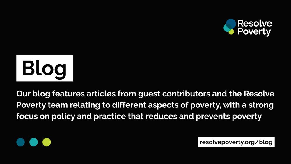 White text on a black background reading 'Our blog features articles from guest contributors and the Resolve Poverty team relating to different aspects of poverty, with a strong focus on policy and practice that reduces and prevents poverty'