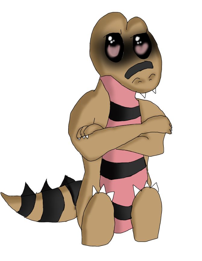 Fanart of krokorok from Pokemon in chibi style. It is sitting with its arms crossed. It looks grumpy. 