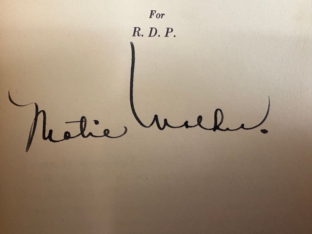 An unknown signature under the printed dedication "For R.D.P."