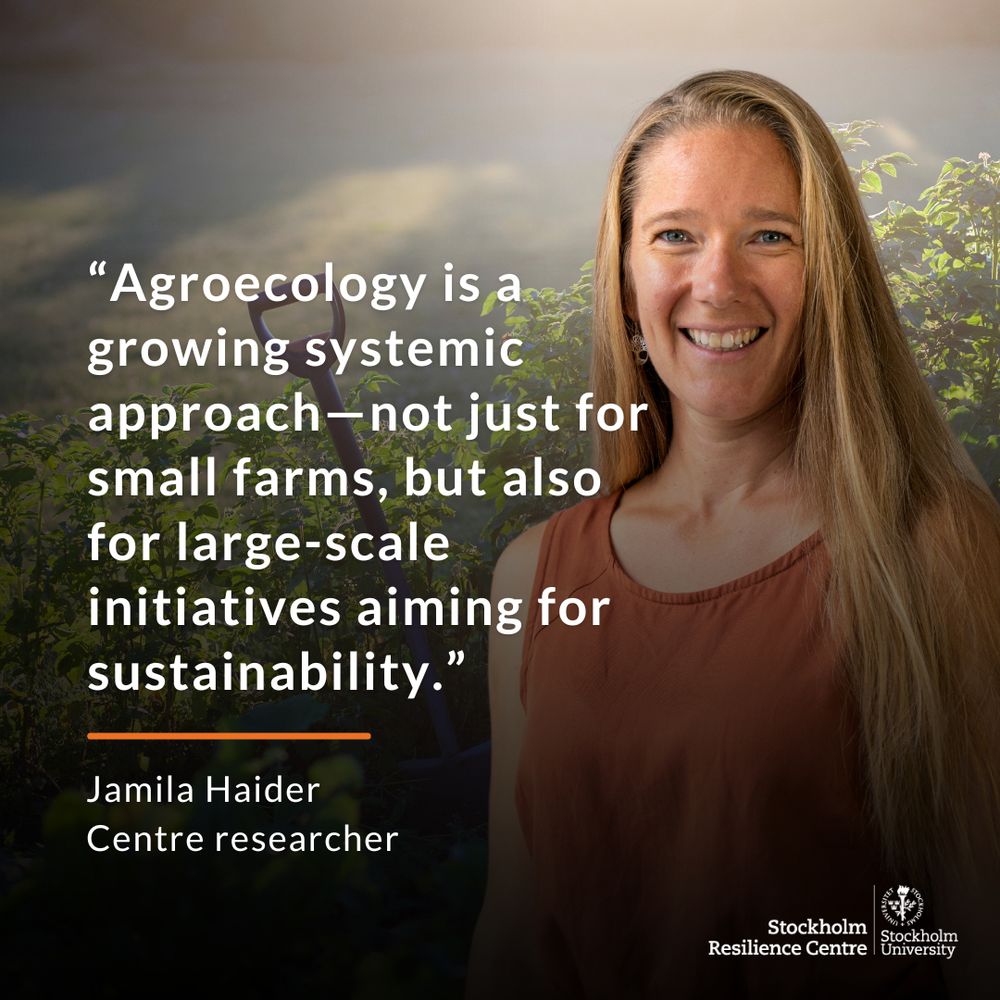 Quote from Jamila Haider saying "Agroecology is a growing systemic approach - not just for small farms, but also for large-scale initiatives aiming for sustainability". 