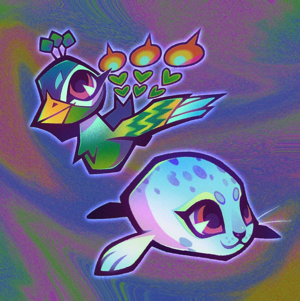 A cutesy peacock & seal