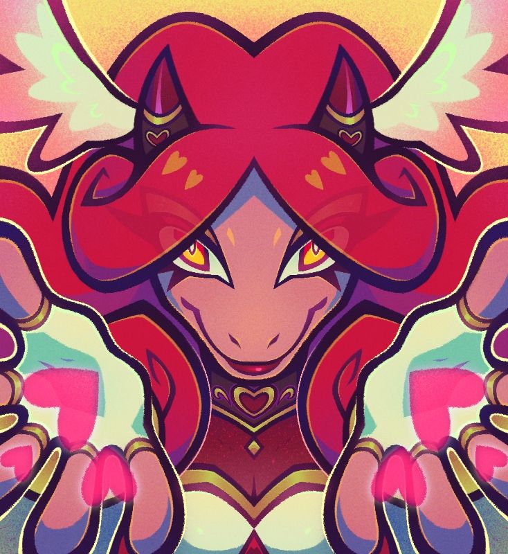 A pink dragon extends her hands out towards the viewer, releasing hearts from them

character belongs to EponaMoon