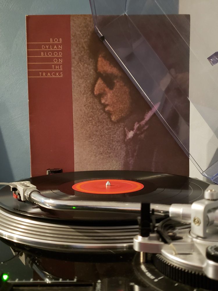 Blood on the Tracks by Bob Dylan, released on this day in 1975, spinning on an AT-LP120.