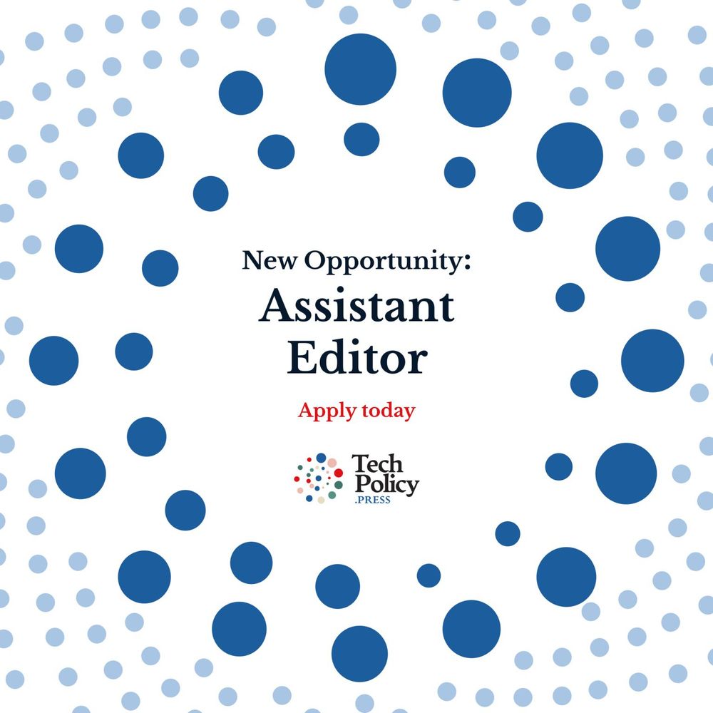 Graphic that reads, New Opportunity: Assistant Editor, with the Tech Policy Press logo.