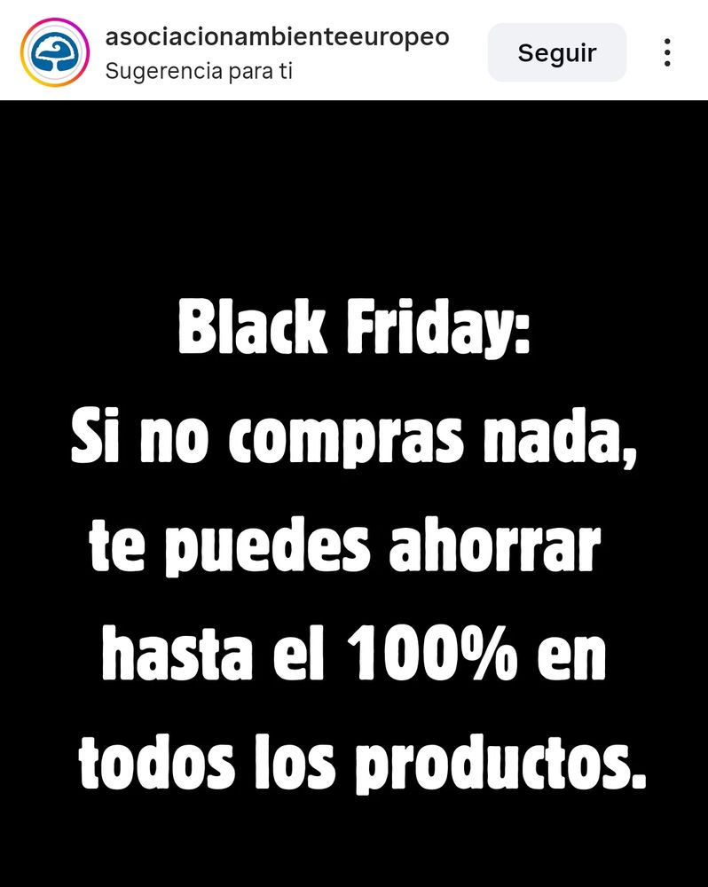 Cartel negro con letras blancas 
Black Friday: Si no compras nada, te puedes ahorrar hasta el 100% en todos los productos. 