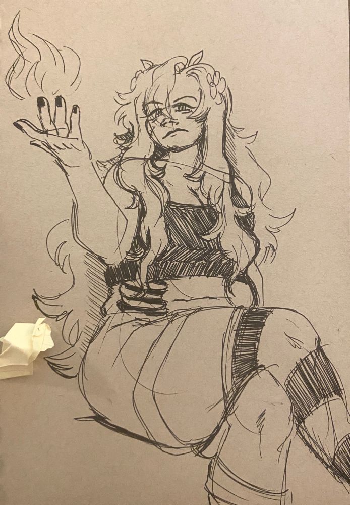 pen sketch of zombie cleo sitting menacingly