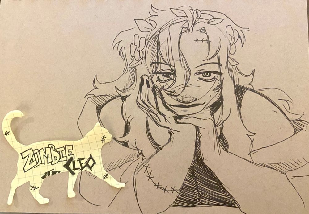 Pen sketch of zombie cleo lookin at you
