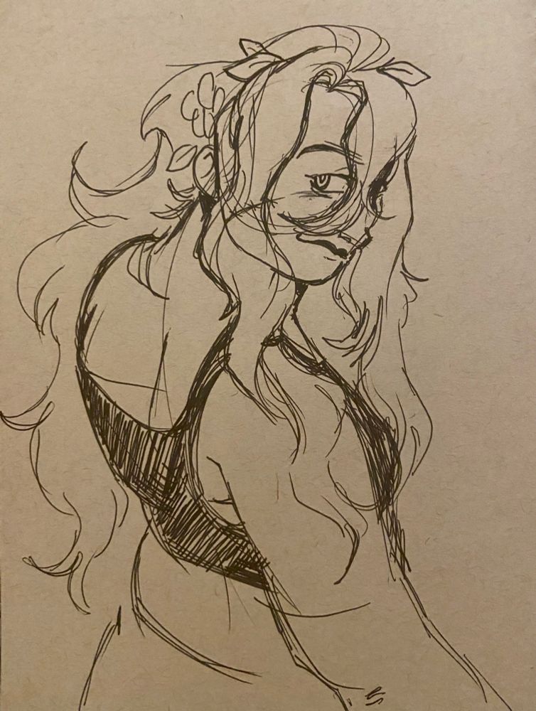 pen sketch of zombie cleo lookin at you but a little more mysteriously
