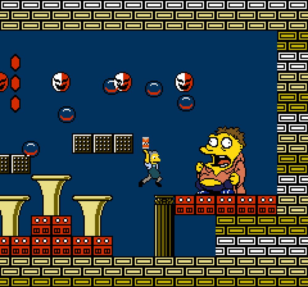 Moe defeats Barney, the final boss of SMB 2