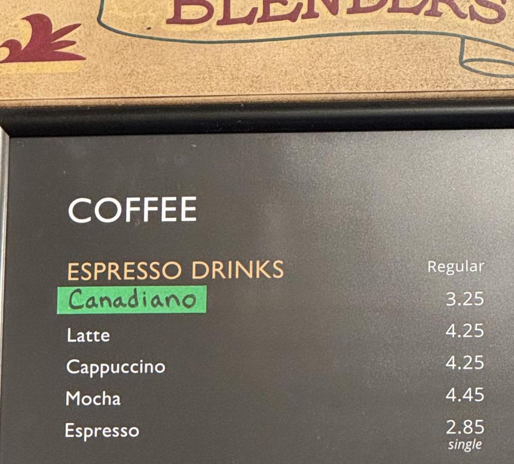 Coffee menu including "Canadiano"