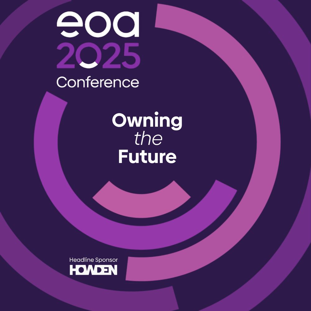 The text 'Owning the Future' on a dark purple background surrounded by different coloured purple arches